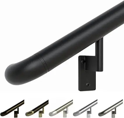 9ft ADA Handrail Kit - Complete Indoor/Outdoor Handrail for Stairs - 1.6" Round Anodized Aluminum Railing