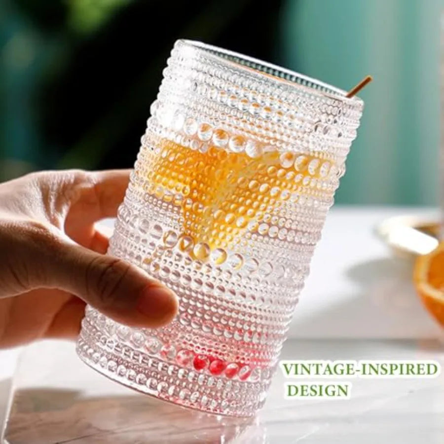Set of 8 Hobnail Drinking Glasses - 4 Vintage 12 oz Highball, and 4 10 oz Cocktail Glasses for Kitchen, Bar, Beer,  Juice, Cocktails