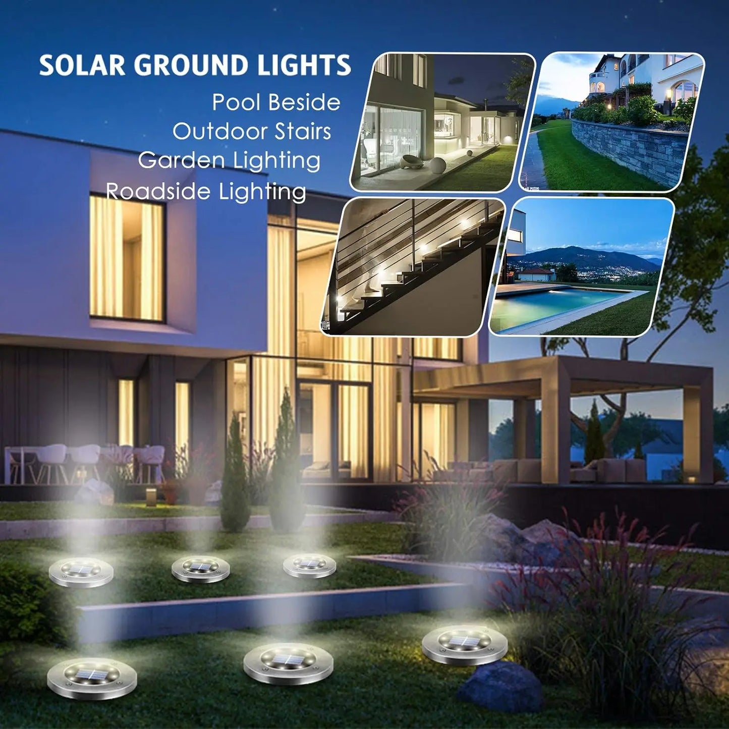 4 or 8pc Solar Lights, 8 LED Solar Landscape Lighting for Garden, Yard, Pathway (Cool/Warm White)