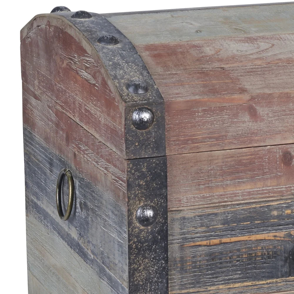 Large Weathered Wooden Storage Trunk, Nautical Style, Vintage Trunk with Hinged Lid