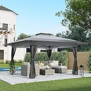 13’x13’ Pop Up Gazebo, Outdoor Canopy Tent Shade with Metal Frame, Mosquito Netting for Patio, Garden, Lawn, Backyard