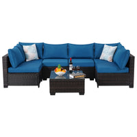 Load image into Gallery viewer, Outdoor Patio Furniture, 7 Piece Sectional Sofa, PE Rattan &amp; Wicker with Thick Cushions