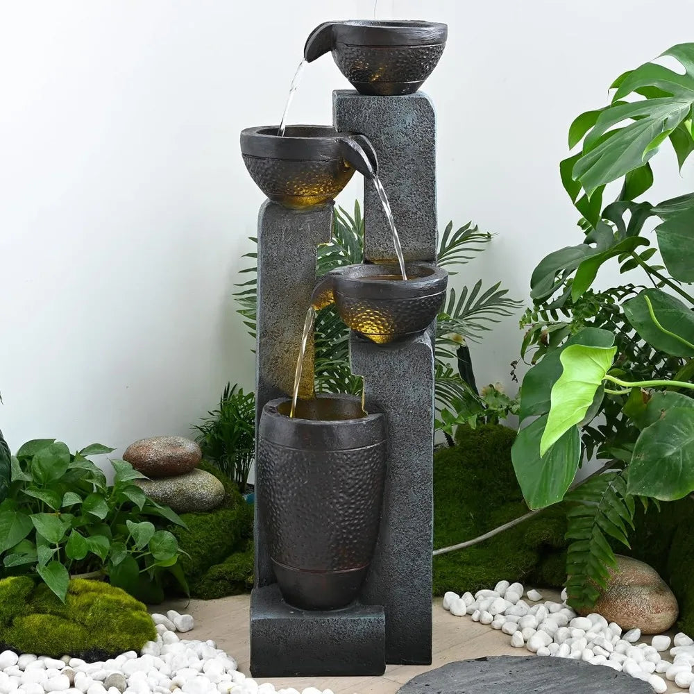 40''H 4-Tier Outdoor Garden Water Fountain Decor, Resin Fountain for Garden, Floor Patio, Deck, Porch, Backyard and Home Art Dec