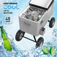 Load image into Gallery viewer, 80 Quart Wagon Rolling Ice Chest w/Long Handle and 10" Wheels