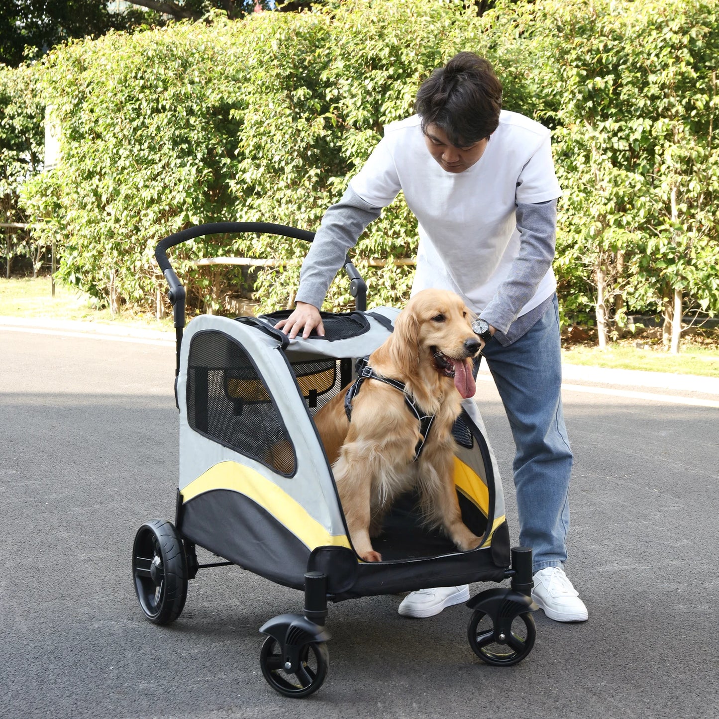 Dog Stroller Ultra-large 4 Wheels, Foldable, Load Up To 121 lbs