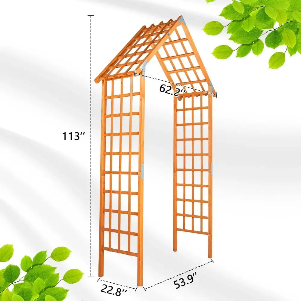 9.4 ft Wooden Garden Arbor, Wedding Arch for Ceremony, Wood Garden Trellis for Plant Climbing, Pergola for Garden Backyard