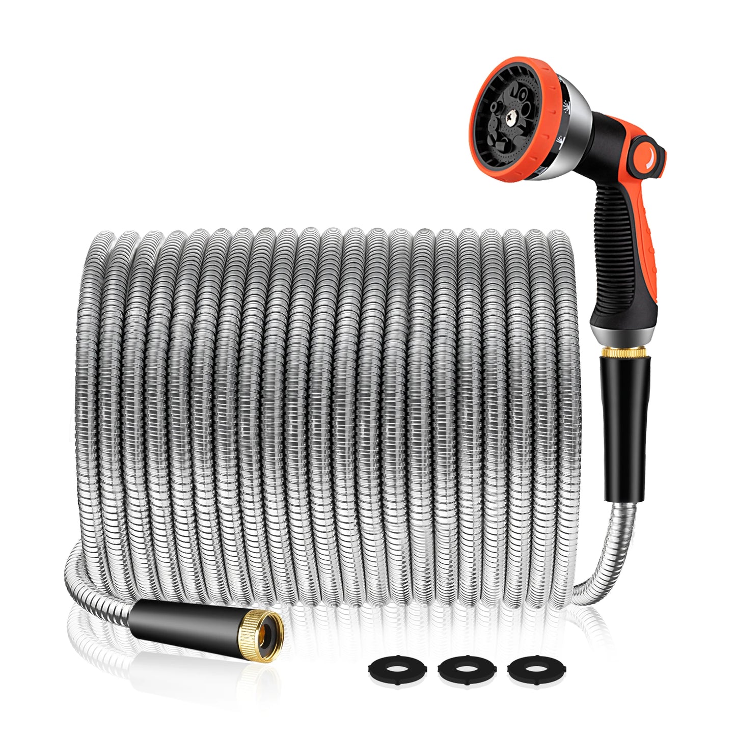 100 FT and 50 FT Stainless Steel Flexible Garden Hose, Kink-Free & No-Leak, with 10 Functions Adjustable Spray Nozzle