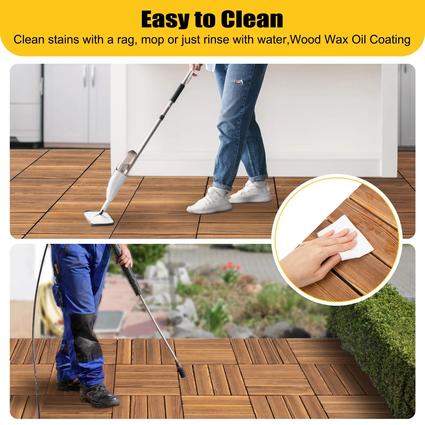 Hardwood Interlocking Patio Deck Tiles, 12''x12'' 36 Pcs