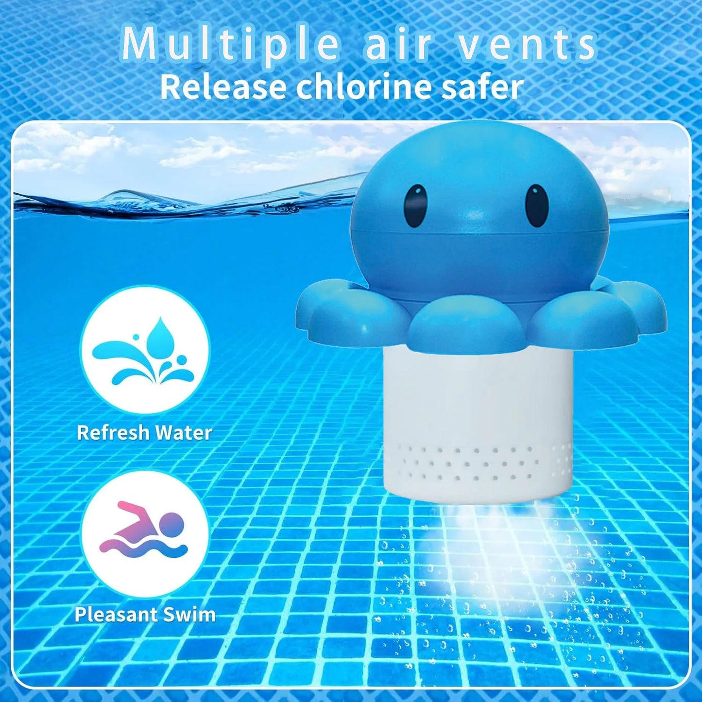 Floating Swimming Pool Chlorine Dispenser (Eight-Claw Fish), Suitable for 1 and 3 inch tablets, suitable for large and small swimming pools & spas