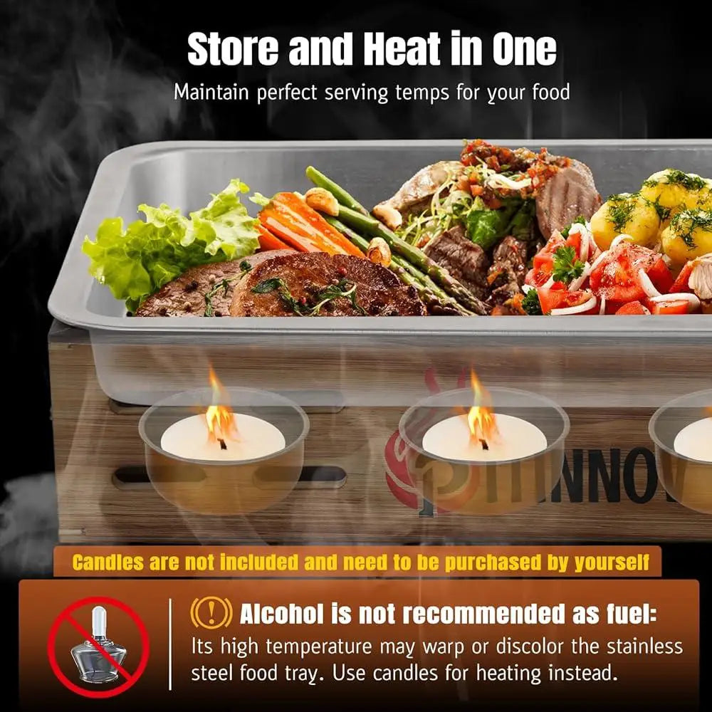 3pcs Stainless Steel Grill Basket Set with BBQ Prep Tray and Wooden Warming Tray