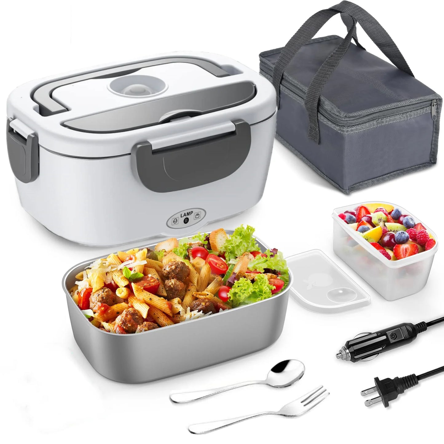 Electric Lunch Box: 12V/24V/110V Portable Food Warmer with 1.5L Leak Proof Stainless Container & Insulated Bag for Car/Home