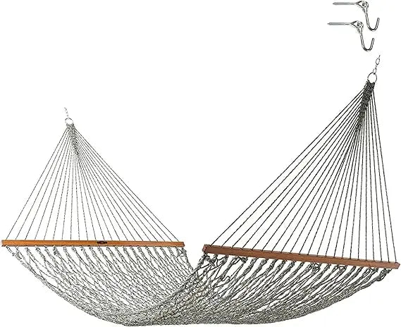 Deluxe Antique Brown DURACORD Rope Hammock with Extension Chains & Tree Hooks, Accommodates 2 People