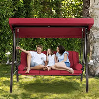 Load image into Gallery viewer, 3 Person Outdoor Swing with 1.5" Deep Cup Holder, Adjustable Canopy, Backrest Can be Laid Flat to Make a Bed