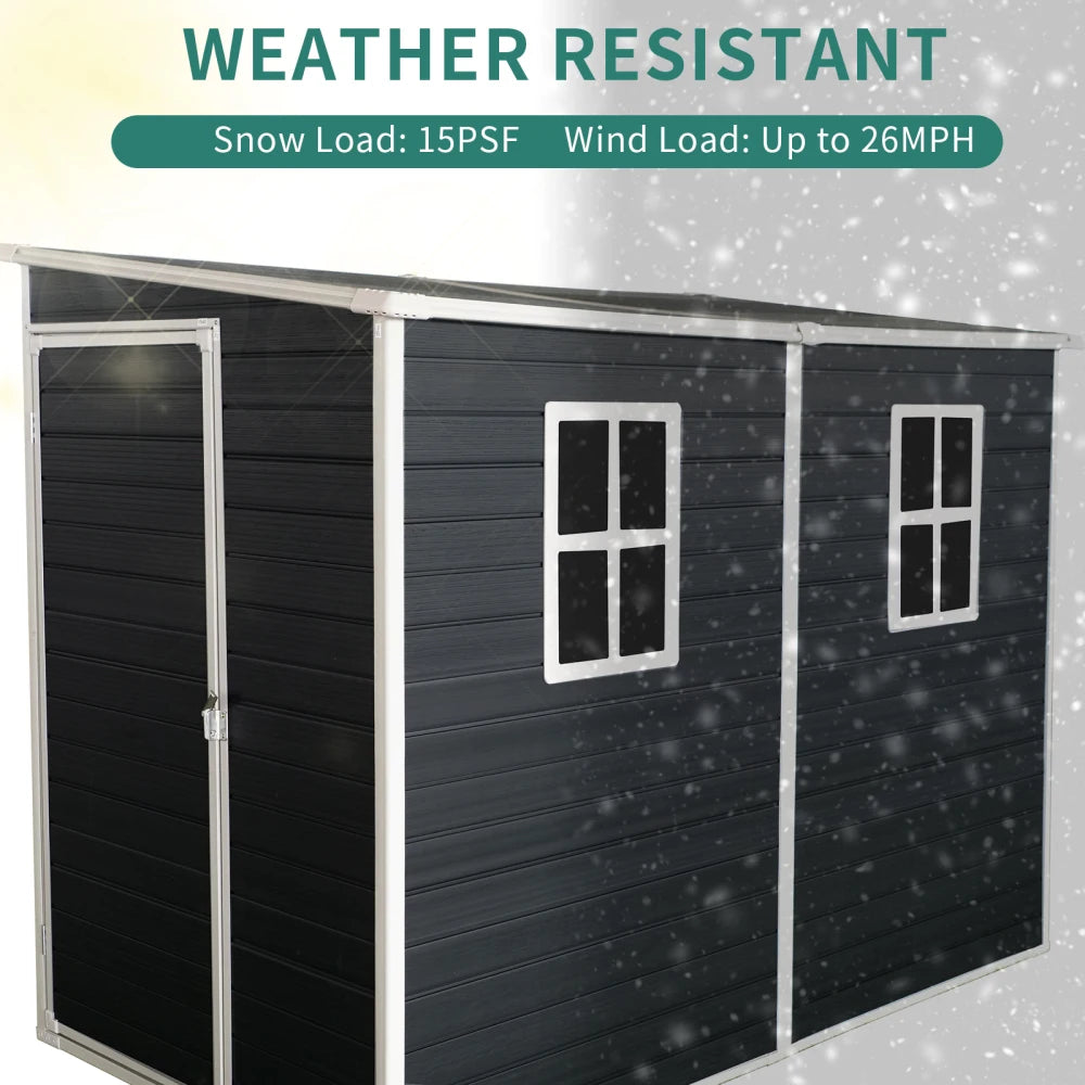 8 x 4ft Outdoor Resin Garden Shed with Floor and 2 Windows, with Lockable Door