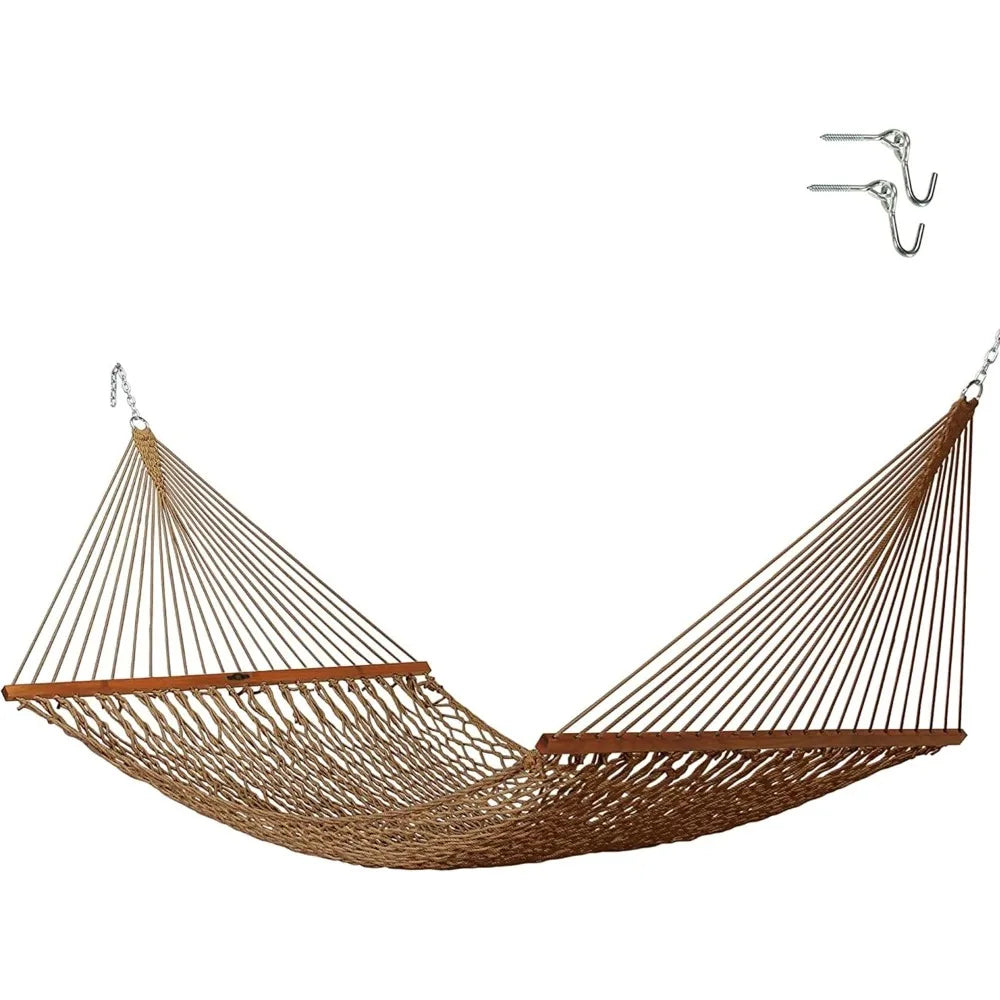 Deluxe Antique Brown DURACORD Rope Hammock with Extension Chains & Tree Hooks, Accommodates 2 People