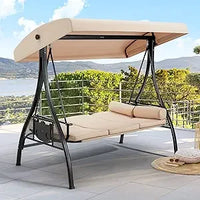 Load image into Gallery viewer, 3 Person Outdoor Swing with 1.5" Deep Cup Holder, Adjustable Canopy, Backrest Can be Laid Flat to Make a Bed
