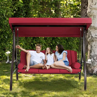 Load image into Gallery viewer, 3 Person Outdoor Swing with 1.5" Deep Cup Holder, Adjustable Canopy, Backrest Can be Laid Flat to Make a Bed