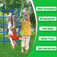 Load image into Gallery viewer, Warrior Obstacle Course For Kids And Adults - 65 FT Slackline With Tree Climbing Rock Holds, Swing Seat, Monkey Bars, Ring Wheel,