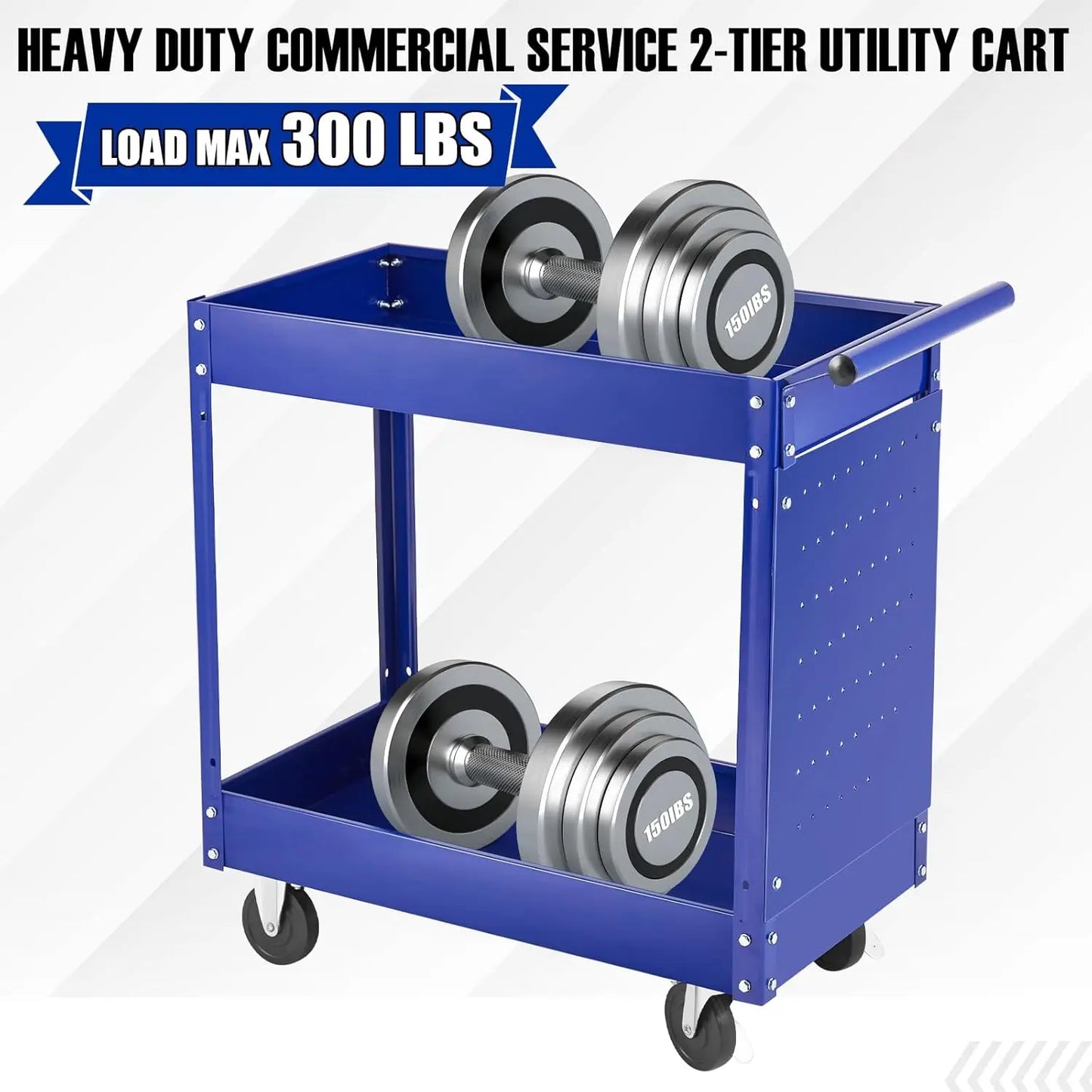 2 Tier Heavy Duty Metal Rolling Tool Cart, 330 Lbs Capacity