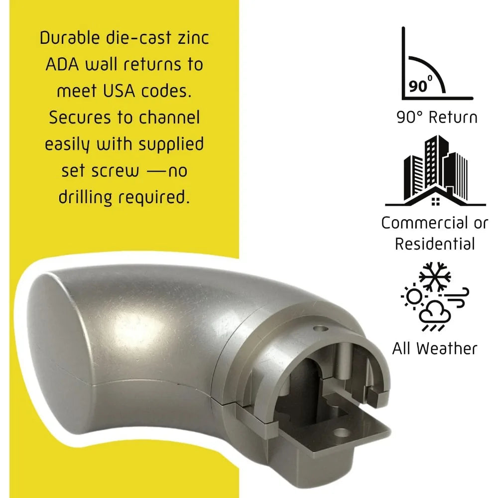 9ft ADA Handrail Kit - Complete Indoor/Outdoor Handrail for Stairs - 1.6" Round Anodized Aluminum Railing