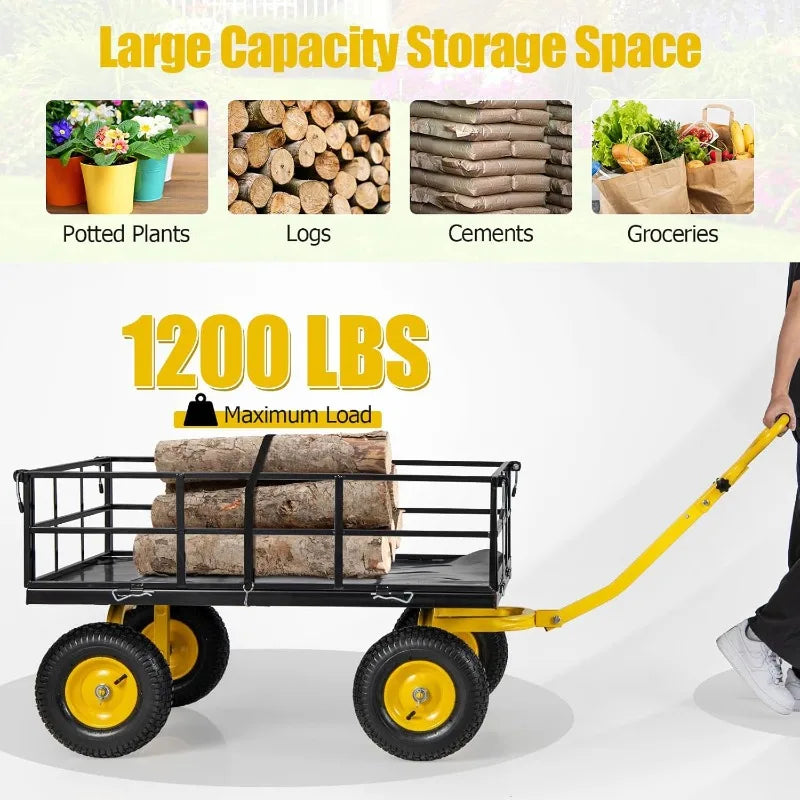 1200 lbs Capacity Heavy Duty Utility Cart with Rotating Handle, Removable Sides & 13" Wheels