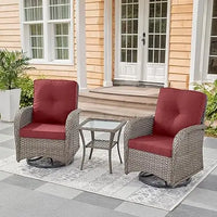 Load image into Gallery viewer, Set of 2  Patio Wicker Swivel Rockers with Rattan Side Table with Glass