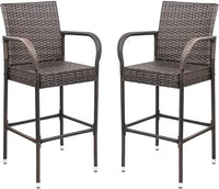 Load image into Gallery viewer, Wicker Patio Bar Stools with Footrest and Armrest