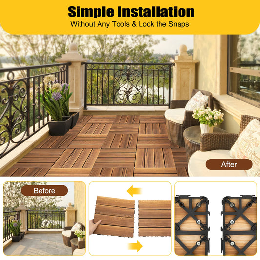 Hardwood Interlocking Patio Deck Tiles, 12''x12'' 36 Pcs