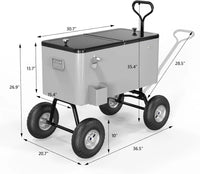 Load image into Gallery viewer, 80 Quart Wagon Rolling Ice Chest w/Long Handle and 10" Wheels