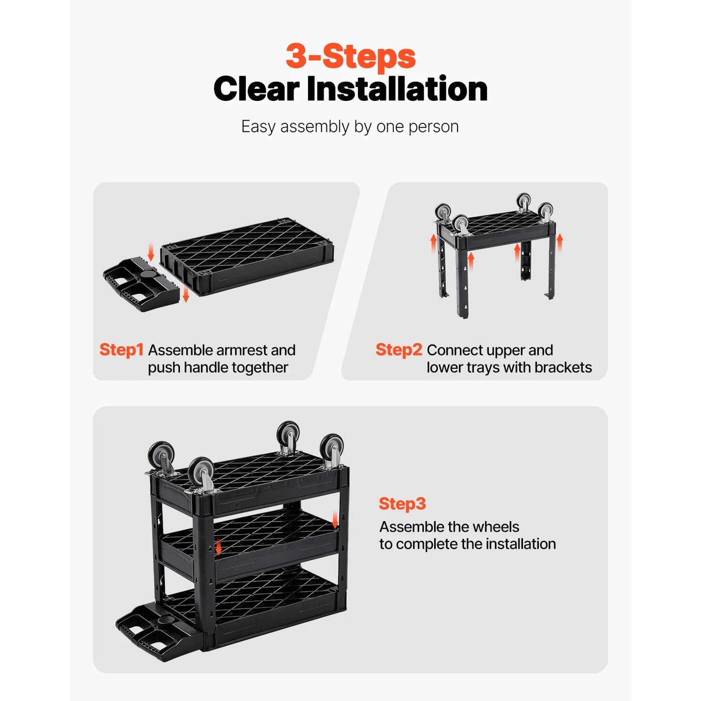 Utility Service Cart Dolly with 360° Swivel Wheels, Ergonomic Storage Handle for Warehouse/Garage/Cleaning
