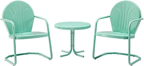 3-Piece Retro Metal Bistro Patio Outdoor Chair and Side Table Set