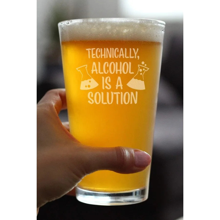 Alcohol is a Solution -16 oz Pint Glass, Ideal for Science Enthusiasts and Teachers, Funny Gift