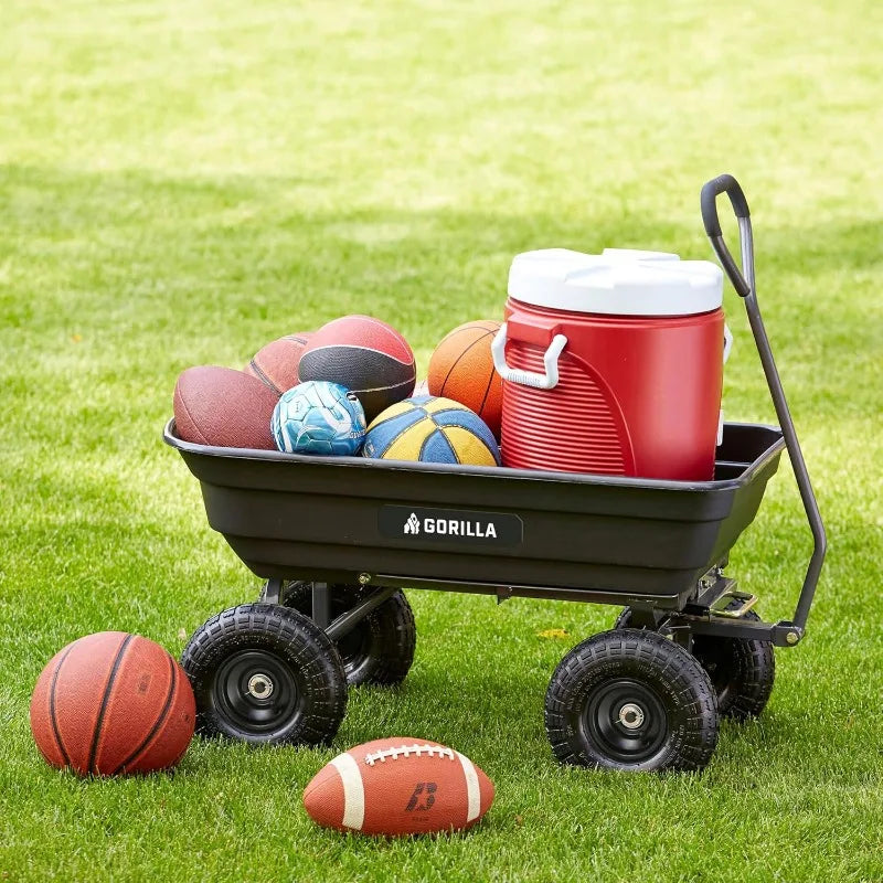 Heavy Duty Poly Utility Dump Wagon/Garden Cart w/Pneumatic Tires, 4 Cu Ft - 600 lb Capacity Wheelbarrow