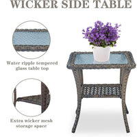 Load image into Gallery viewer, Set of 2  Patio Wicker Swivel Rockers with Rattan Side Table with Glass