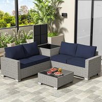 Load image into Gallery viewer, 4 Piece Patio Furniture Set with Storage Box, PE Rattan, Tempered Glass