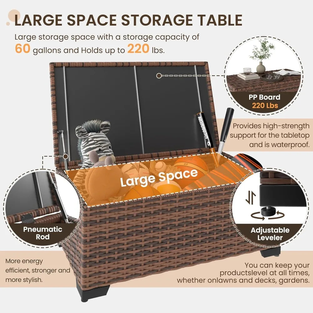 5 Piece Patio Furniture Set with Storage Table and Waterproof covers