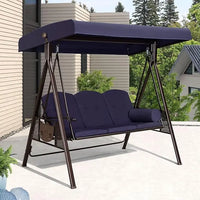 Load image into Gallery viewer, 3-Seat Deluxe Outdoor Patio Porch Swing with Weather Resistant Steel Frame, Adjustable Tilt Canopy, Cushions and Pillow Included