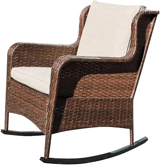 Outdoor Resin Wicker Rocking Chair with Olefin Cushions