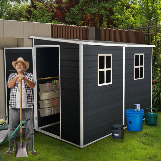 8 x 4ft Outdoor Resin Garden Shed with Floor and 2 Windows, with Lockable Door