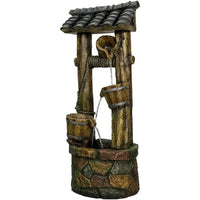 Load image into Gallery viewer, Wishing Well Water Fountain, 39.3 inches Rustic Outdoor Water Fountains - Outdoor Cascading Waterfall with Buckets, Pump &amp; Lights