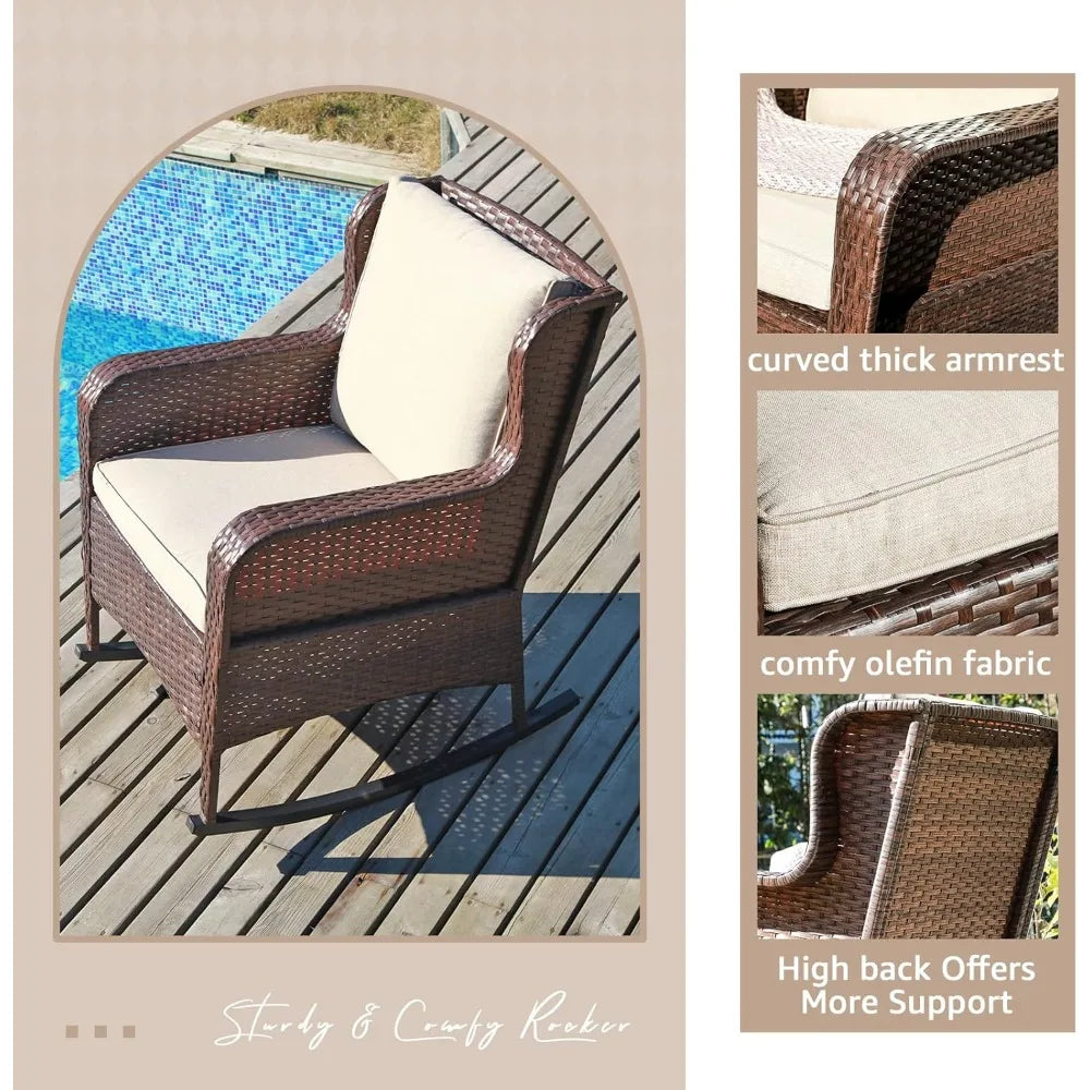 Outdoor Resin Wicker Rocking Chair with Olefin Cushions