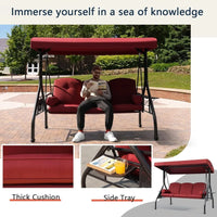 Load image into Gallery viewer, 3-Seat Outdoor Patio Porch Swing with Adjustable and Removable Canopy, Waterproof Fabric, Cushion Pillow And Foldable Side Tray
