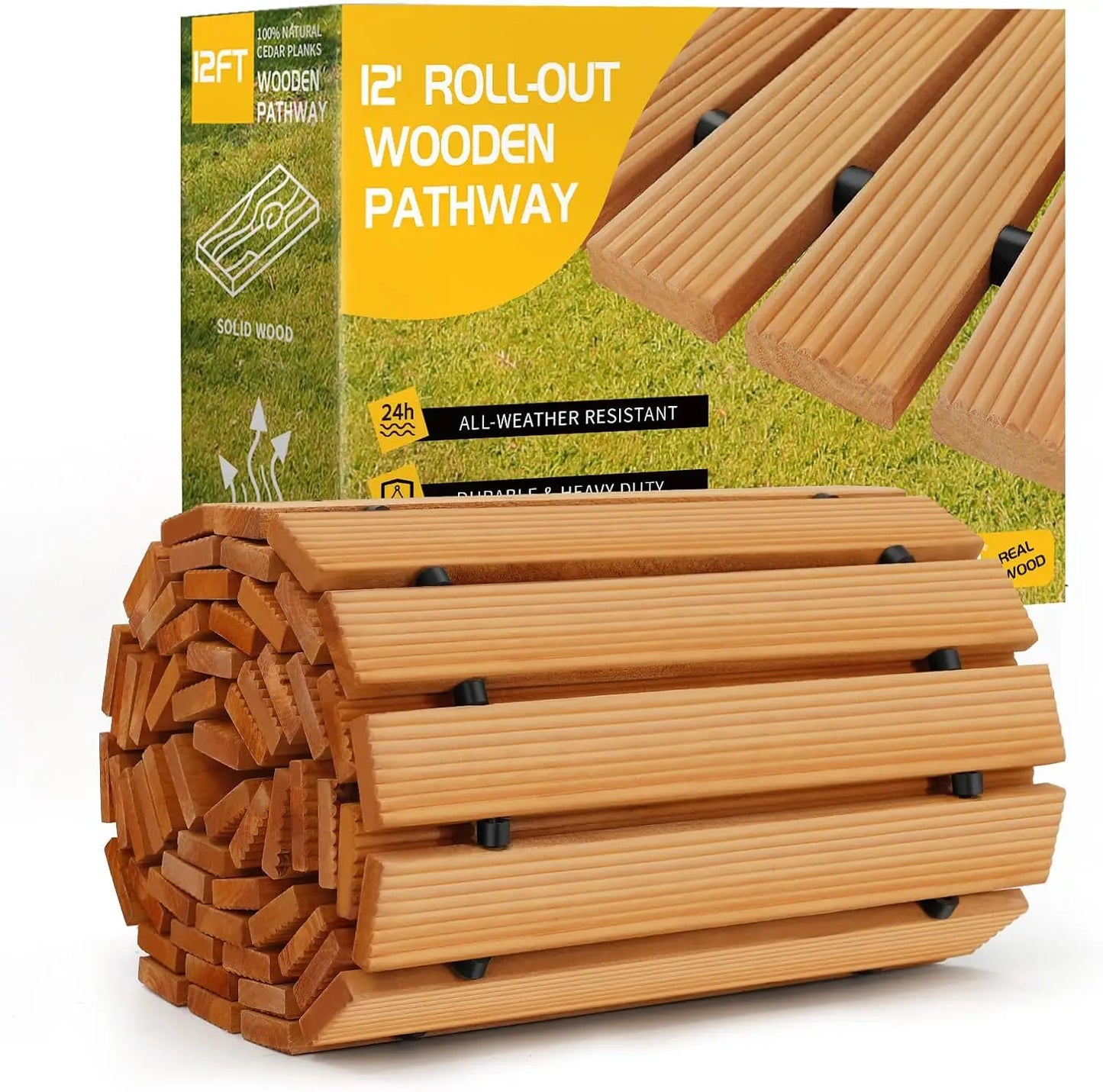 12FT Roll Out Wooden Garden Pathway, Weather-Resistant, 17" W