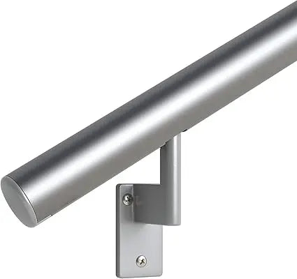 17 ft Flush ADA Compliant Handrail Kit - Complete Indoor/Outdoor Handrail for Stairs - 1.6" Round Anodized Aluminum Rail