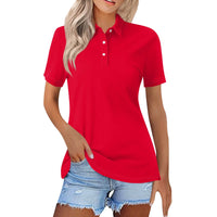 Load image into Gallery viewer, Women's casual button short-sleeve polo shirt, solid color