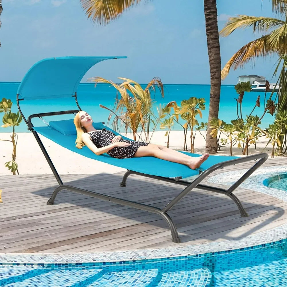 Hanging Hammock with Stand and Canopy with Cushion and Pillow