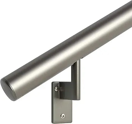17 ft Flush ADA Compliant Handrail Kit - Complete Indoor/Outdoor Handrail for Stairs - 1.6" Round Anodized Aluminum Rail