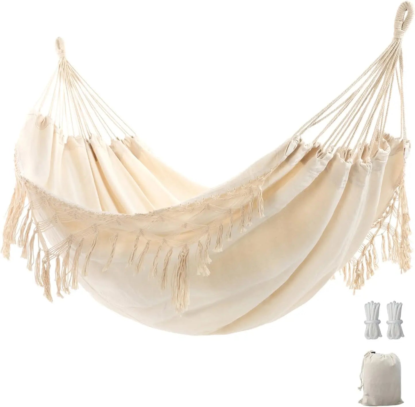 Macrame Hammock, Tie Ropes and Drawstring Bag Included