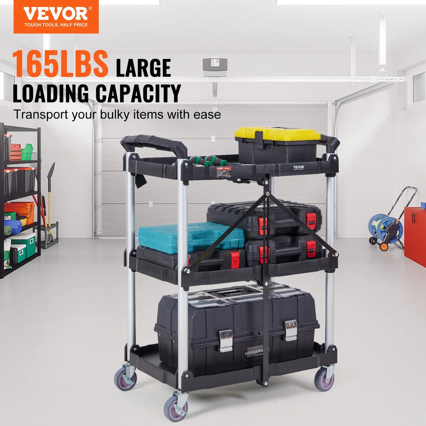 3 Tier Folding, Rolling Utility Cart