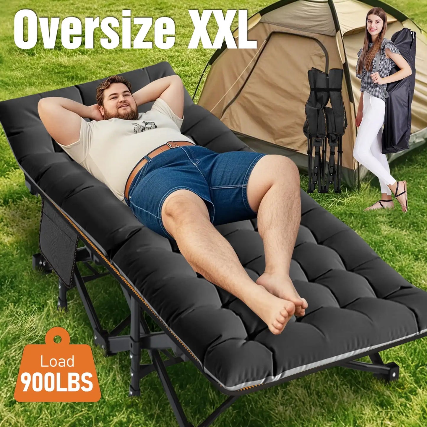 XL 75" * 28" Folding Bed Cot with 3.3 inch 2 Sided Mattress